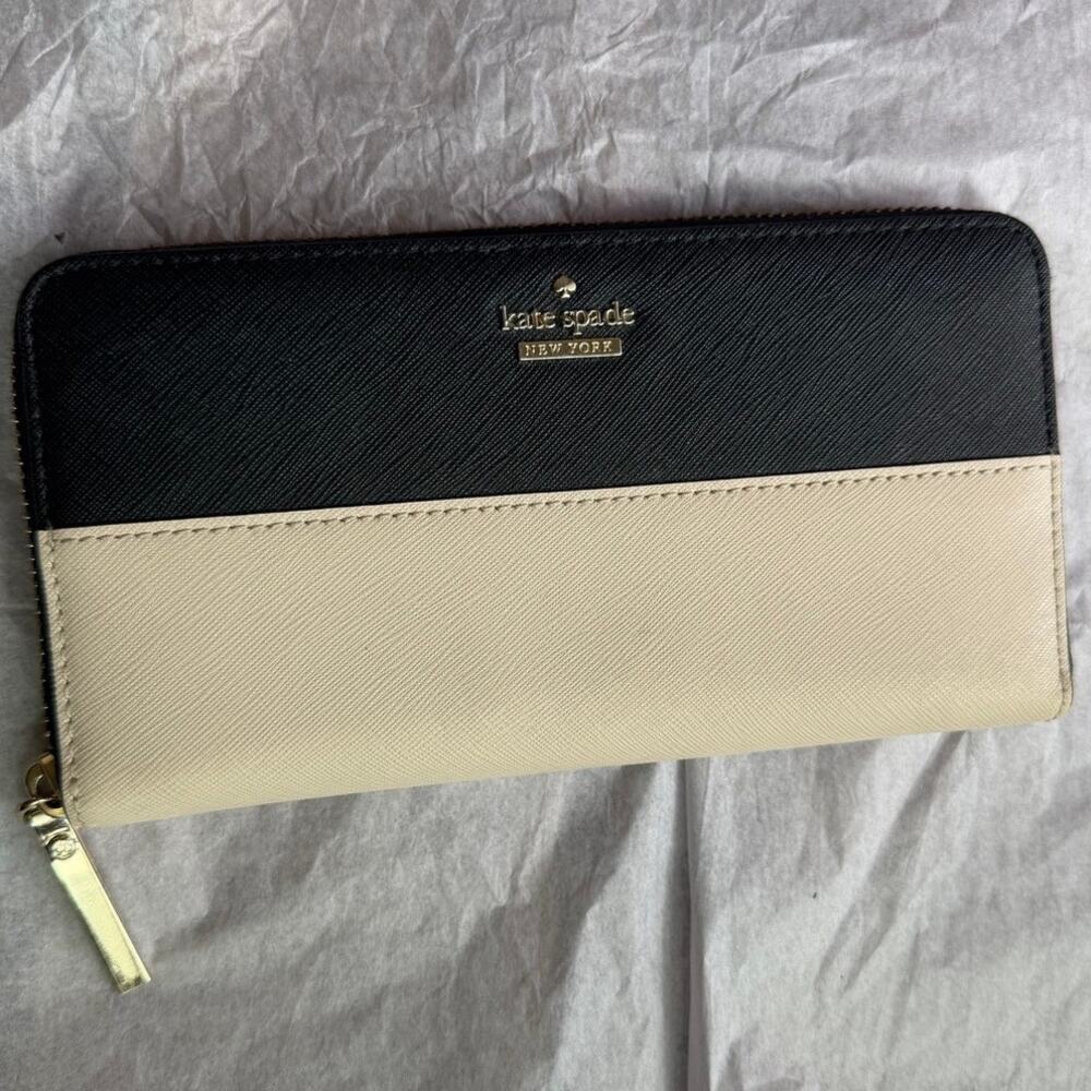 Kate Spade Cameron Street Lacey Color Block Saffiano Leather Wallet Black Cream